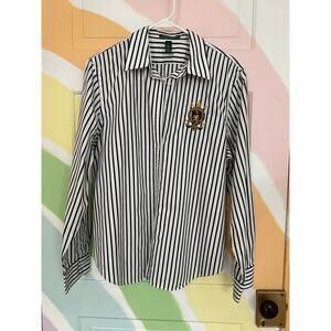 Lauren Ralph Lauren Striped Button Shirt XL Crest Logo Cotton Preppy